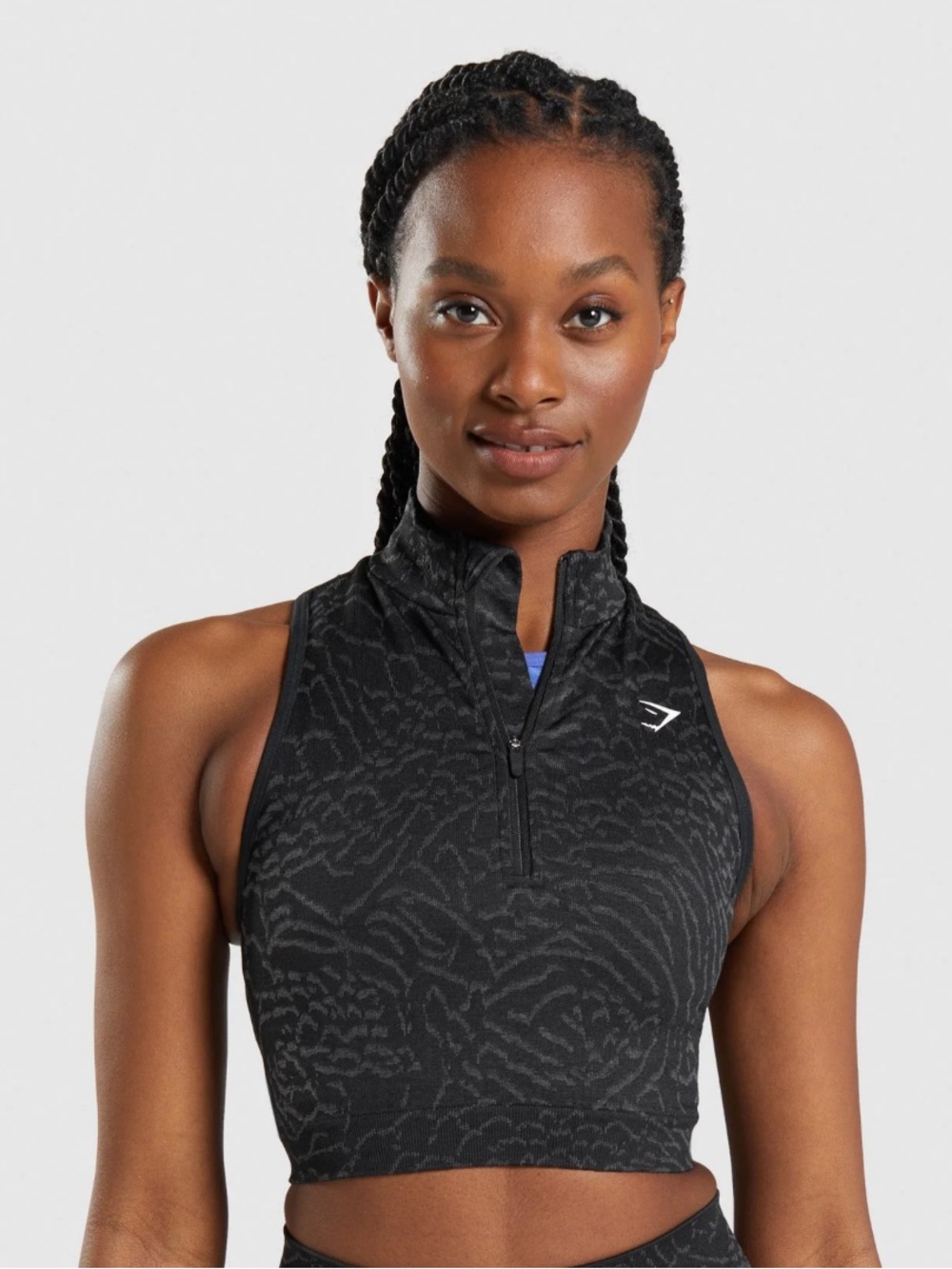 Gymshark Black Adapt Animal Seamless 1/2 Zip Crop Top